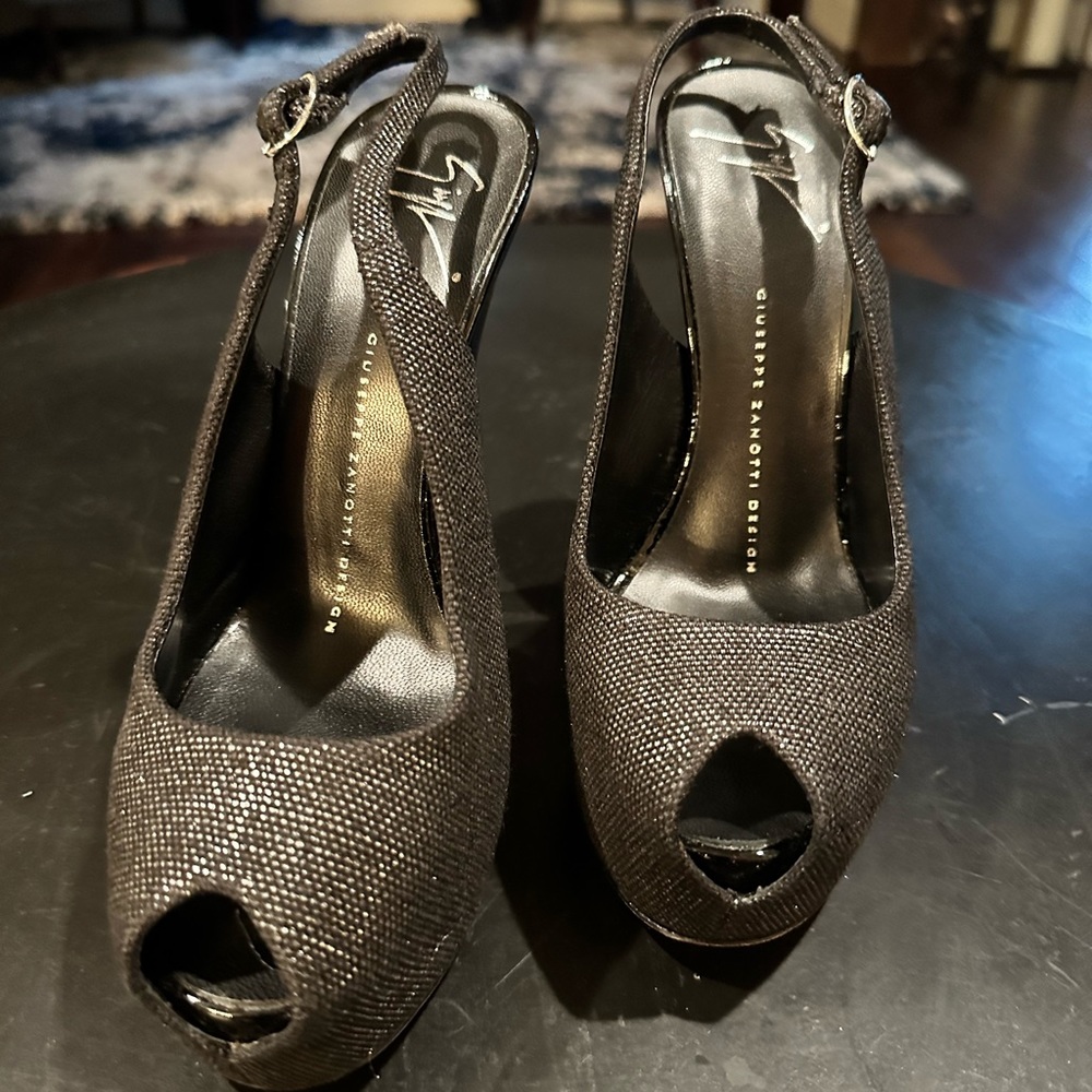 Giuseppe Zanotti Black open toe platform stiletto heels